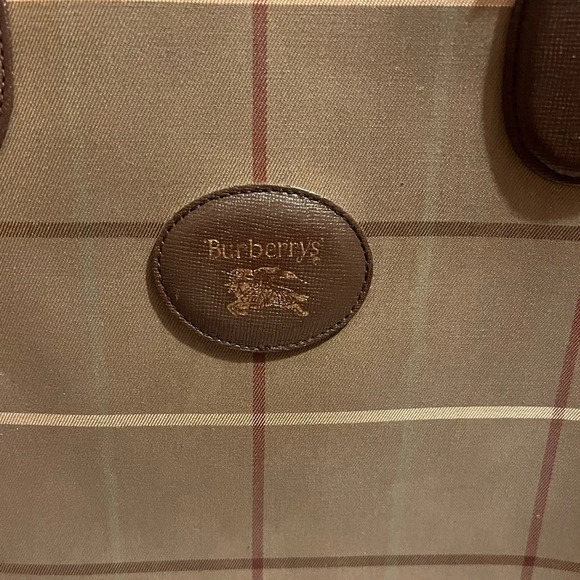 Burberry vintage classic plaid canvas tote‎ with leather trim w/coa - Picture 3 of 11